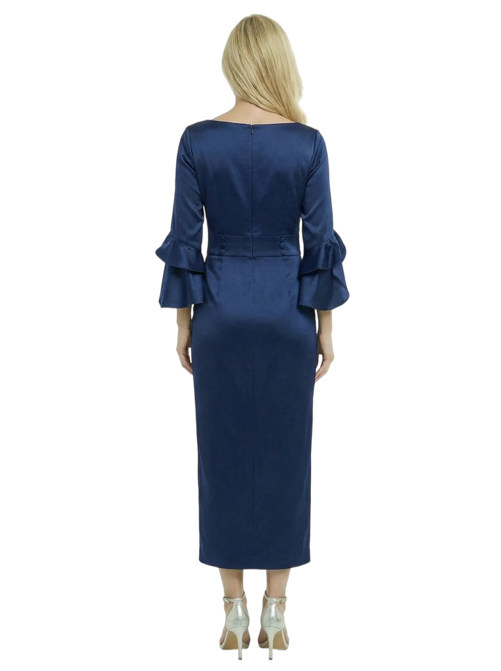 Chicsew Classy Boat Neck 3/4 Sleeves Satin Ankle-Length Sheath Mother Of The Bride Dresses