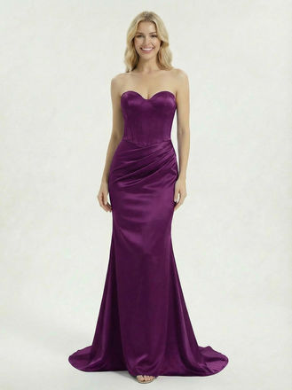 Elegant Strapless Satin Sweetheart Mermaid Boning  Formal Gown