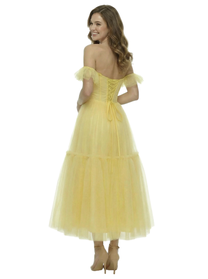 ChicSew Sweet Off The Shoulder Boning Lace A-Line Ankle-Length Formal Prom Dress