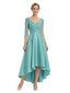 Chicsew Elegant V-Neck Lace 3/4 Sleeves Satin High-Low A-Line Mother Of The Bride Dress