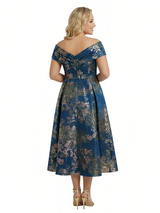 ChicSew Elegant Floral V-Neck Off Shoulder A-Line Tea-Length Formal Evening Dresses