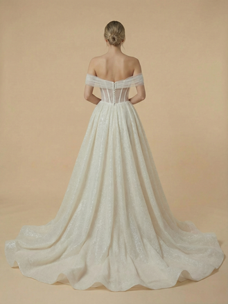 Mermaid Off Shoulder Side Slit Ruched Maxi Long Sequin Wedding Dresses With Train