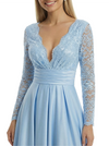 Beautiful V-Neck Lace Long Sleeves Side Slit Ruched A-Line Maxi Prom Gown