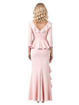 Chicsew Elegant V-Neck 3/4 Sleeves Ruched Mermaid Mother of The Groom Dress With Ruffles