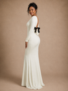 ChicSew Modern Unique Open Back Crepe Long Sleeves Mermaid Maxi Wedding Dress