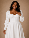 ChicSew Crepe Long Sleeves A-Line Ankle-Length Wedding Dress With Button