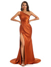 Boho One Shoulder Satin Bridesmaid Dresses Twisted Waist