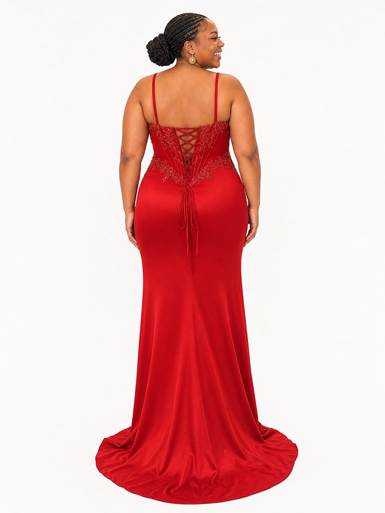 ChicSew Elegant Spaghetti Straps Boning Mermaid Soft Satin Floor-Length Bridesmaid Dresses With Applique