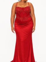 ChicSew Elegant Spaghetti Straps Boning Mermaid Soft Satin Floor-Length Bridesmaid Dresses With Applique