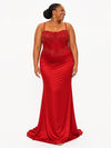 ChicSew Elegant Spaghetti Straps Boning Mermaid Soft Satin Floor-Length Bridesmaid Dresses With Applique
