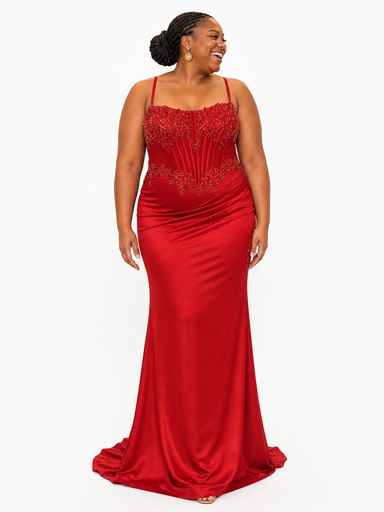 ChicSew Elegant Spaghetti Straps Boning Mermaid Soft Satin Floor-Length Bridesmaid Dresses With Applique