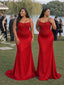 ChicSew Elegant Spaghetti Straps Boning Mermaid Soft Satin Floor-Length Bridesmaid Dresses With Applique