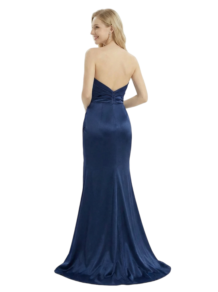 ChicSew Fancy Satin Strapless Side Slit Mermaid Sweetheart Ruched Prom Party Dress