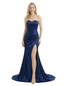 ChicSew Fancy Satin Strapless Side Slit Mermaid Sweetheart Ruched Prom Party Dress