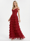 Elegant Ruffle Chiffon Cold Shoulder Lace Formal Evening Prom Dress