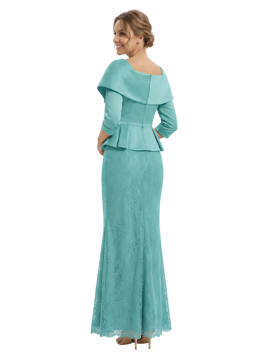 Chicsew Fancy 3/4 Sleeves Lace Mermaid Mother Of The Bride Dress With Satin Jacket
