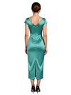 Chicsew Classy Asymmetrical Neck Cap Sleeves Satin Ankle-Length Sheath Mother Of The Bride Dress