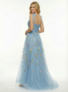 Spaghetti Strap Lace Flowers Tulle Long Graduation Dresses