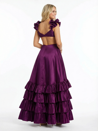 Unique Ruffles Ruched Satin Handmade Flower Satin Formal Prom Dress