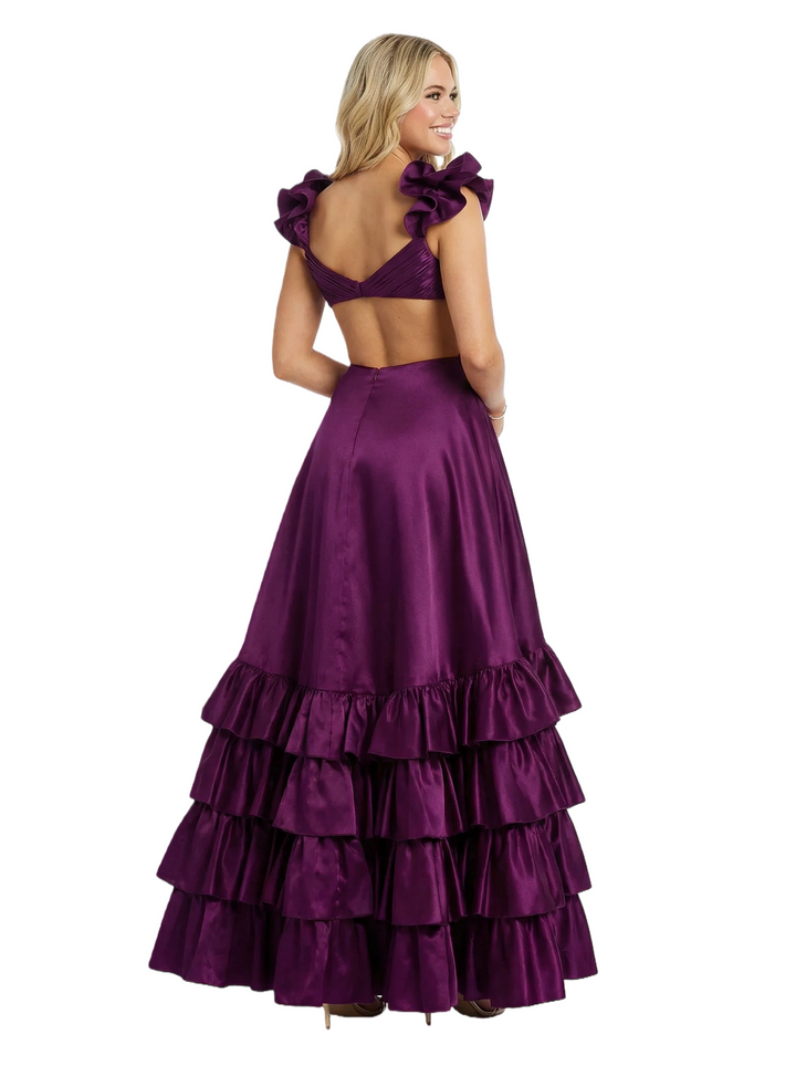ChicSew Unique Ruched Satin A-Line Flower Side Slit Ruffle Formal Prom Dress
