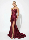Strapless Satin Mermaid Sweetheart Bow-knot Side Slit Formal Gown
