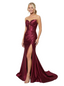 ChicSew Strapless Satin Mermaid Sweetheart Side Slit Formal Gown With Bow Knot