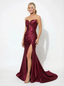 Strapless Satin Mermaid Sweetheart Bow-knot Side Slit Formal Gown