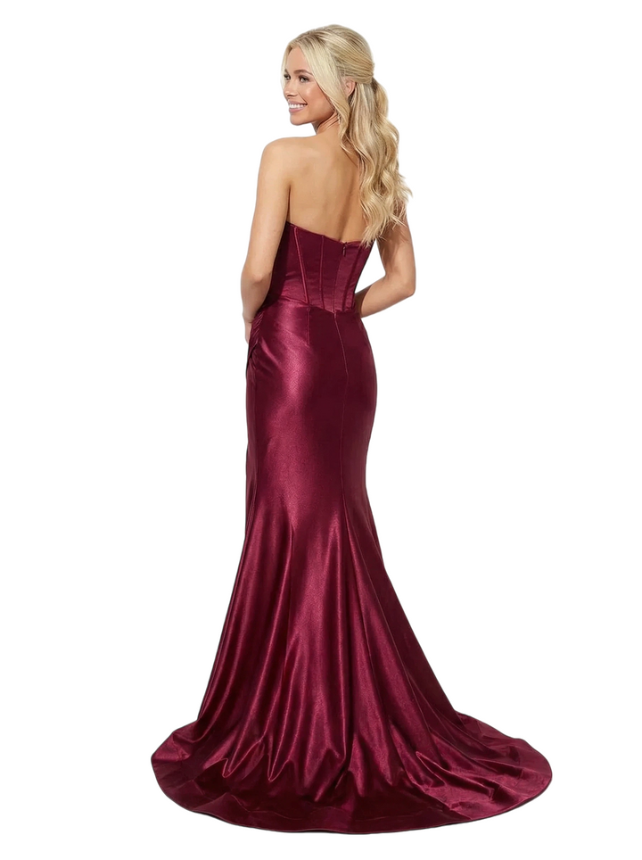 ChicSew Strapless Satin Mermaid Sweetheart Side Slit Formal Gown With Bow Knot
