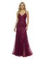 ChicSew Spaghetti Straps V-Neck Lace Applique Beaded Tulle Mermaid Long Formal Dresses