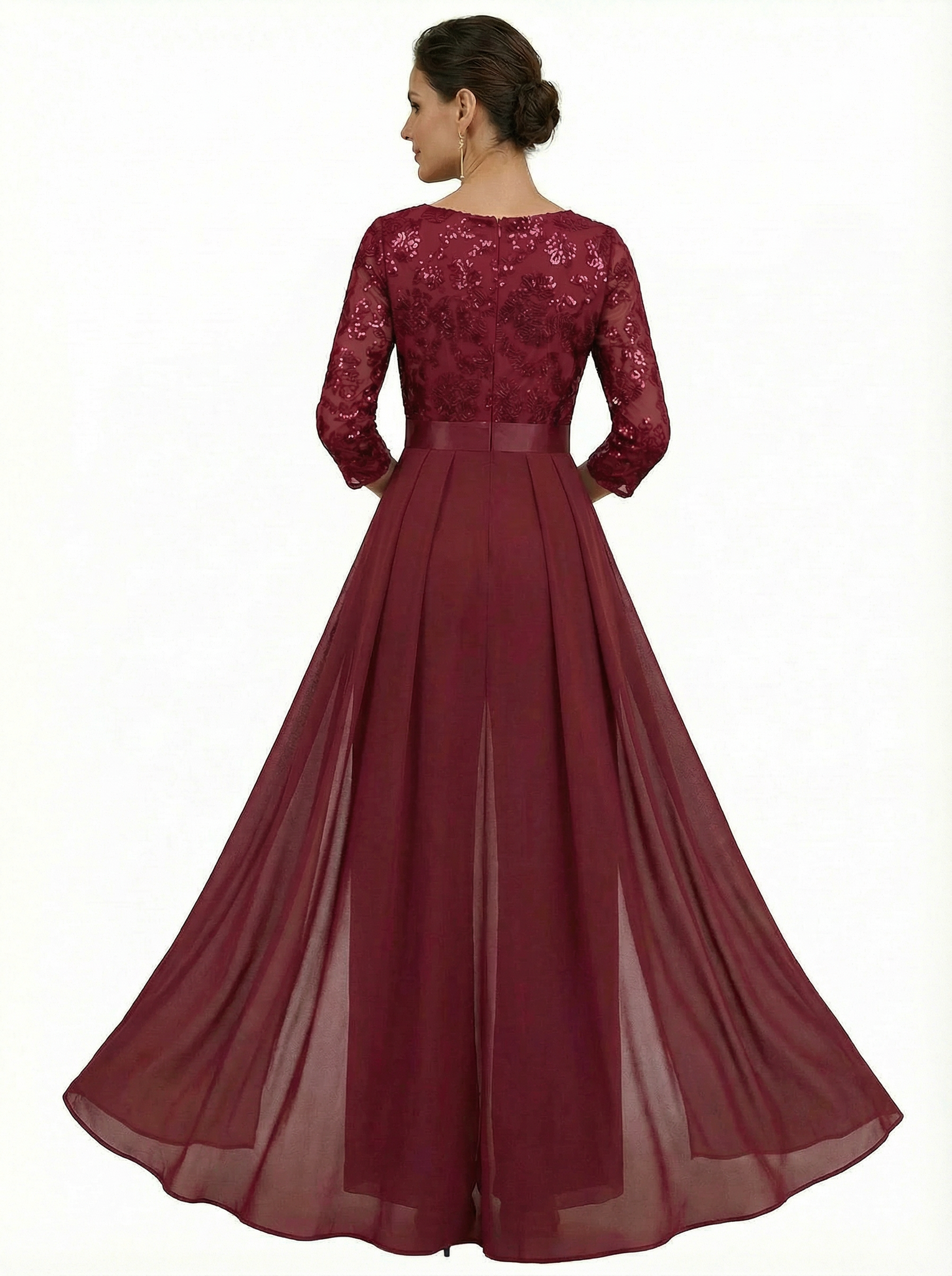 Chicsew Unique Lace Appliques 3/4 Sleeves Mother Of The Bride Jumpsuit With Train