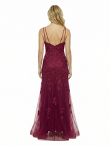 ChicSew Spaghetti Straps V-Neck Lace Applique Beaded Tulle Mermaid Long Formal Dresses