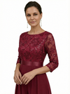 Chicsew Unique Lace Appliques 3/4 Sleeves Mother Of The Bride Jumpsuit With Train