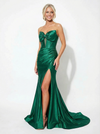Strapless Satin Mermaid Sweetheart Bow-knot Side Slit Formal Gown