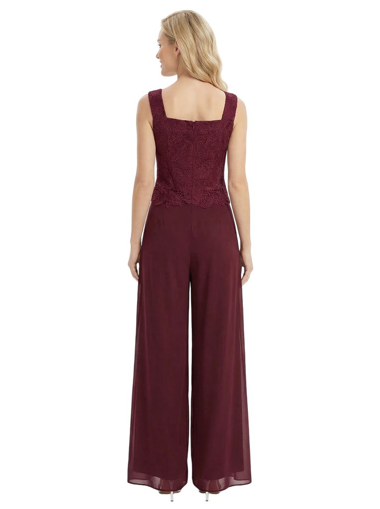 Classy Mother Of The Bride Pantsuit Lace Top Wide Leg Jumpsuit Wedding Guest