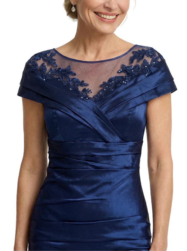 Beautiful Illusion Short Sleeve Mother Of The Bride Dress Lace Sheath Midi Formal Evening Gown