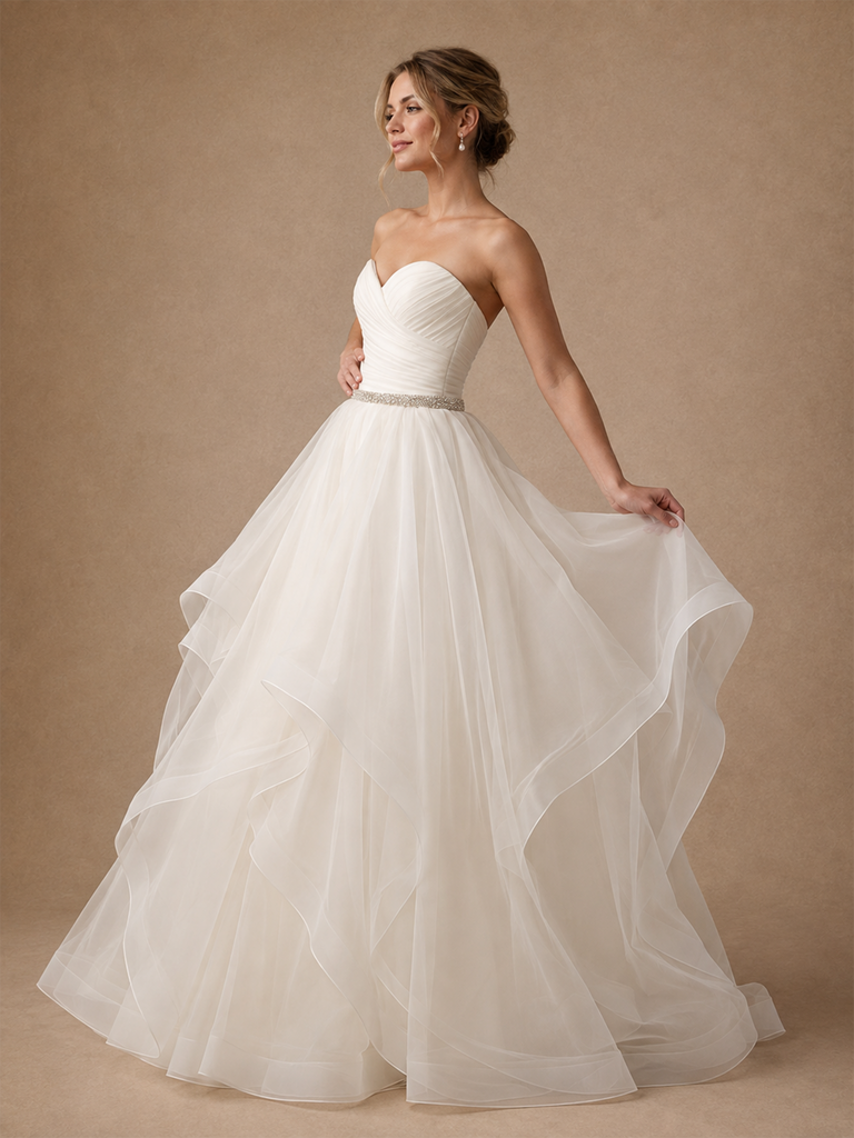 ChicSew Elegant Sweetheart Rhinestone Tulle A-Line Floor-Length Wedding Dress