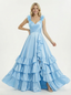 Pretty Flower Straps Ruffle Satin A-line Long Party Prom Dresses
