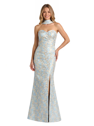 ChicSew Elegant Jacquard Satin Sleeveless Mermaid Long Formal Evening Dresses