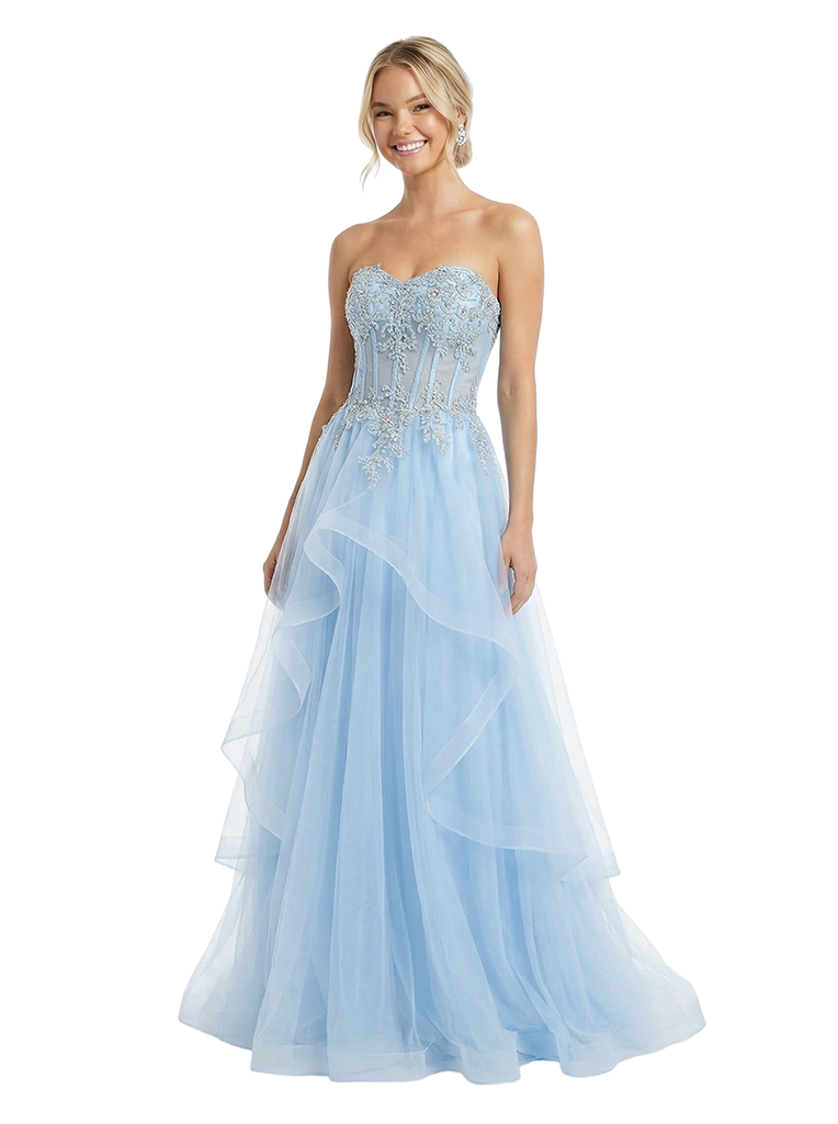 Sexy Sweetheart Sleeveless Tulle Lace Applique A-Line Formal Prom Dress