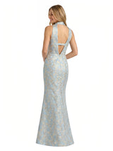 ChicSew Elegant Jacquard Satin Sleeveless Mermaid Long Formal Evening Dresses