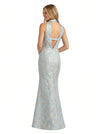 ChicSew Elegant Jacquard Satin Sleeveless Mermaid Long Formal Evening Dresses