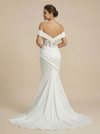 Mermaid Off Shoulder Ruched Maxi Long Satin Wedding Dresses With Lace Applique