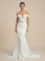 Mermaid Off Shoulder Ruched Maxi Long Satin Wedding Dresses With Lace Applique
