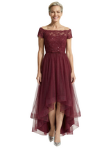Beautiful Off Shoulder Lace Mother of The Bride Dress High-Low Tulle Gown for Wedding