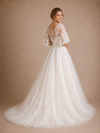 ChicSew Romantic Unique V-Neck A-Line Lace Tulle Flutter Sleeves Maxi Wedding Dresses