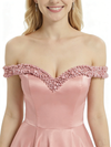Chicsew Elegant Off Shoulder Beaded Satin A-line Prom Dress Side Slit