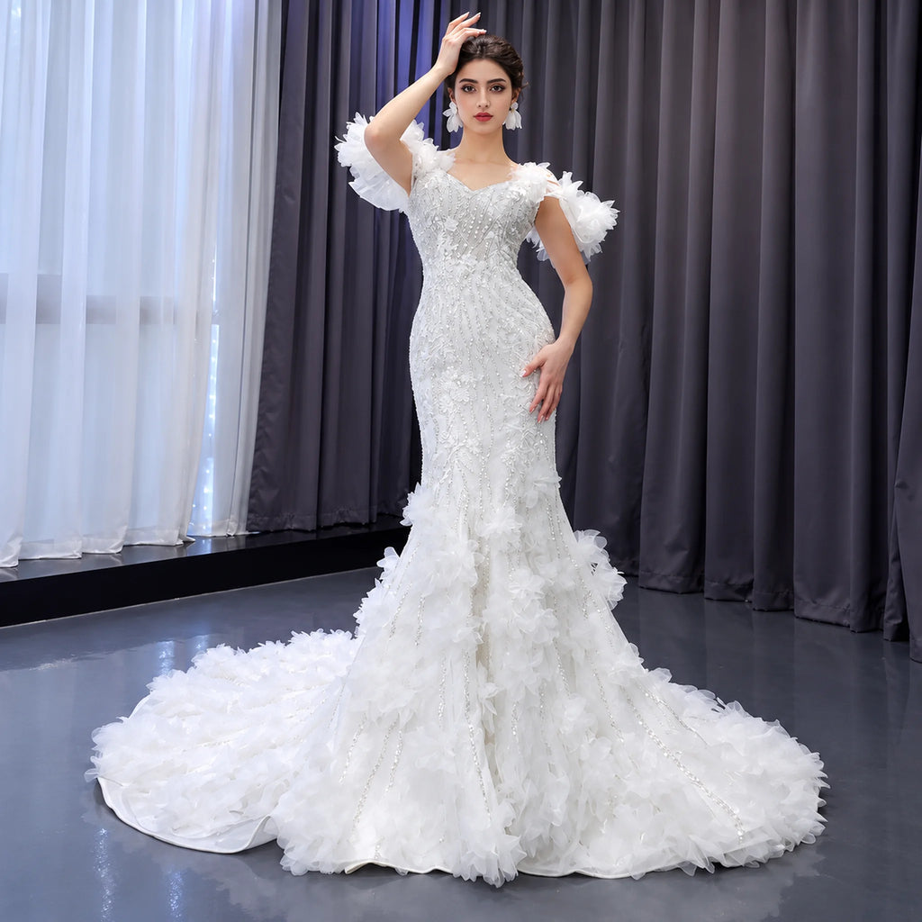 ChicSew Spaghetti Straps Luxurious Wedding Dress With 3D Flowers