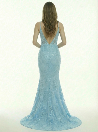 Pretty V-Neck Lace Mermaid Sequin Formal Night Party Prom Dress