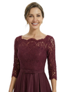 Sophisticated Jewel Lace Top Half Sleeves Satin A-Line Mother Of The Groom Dress