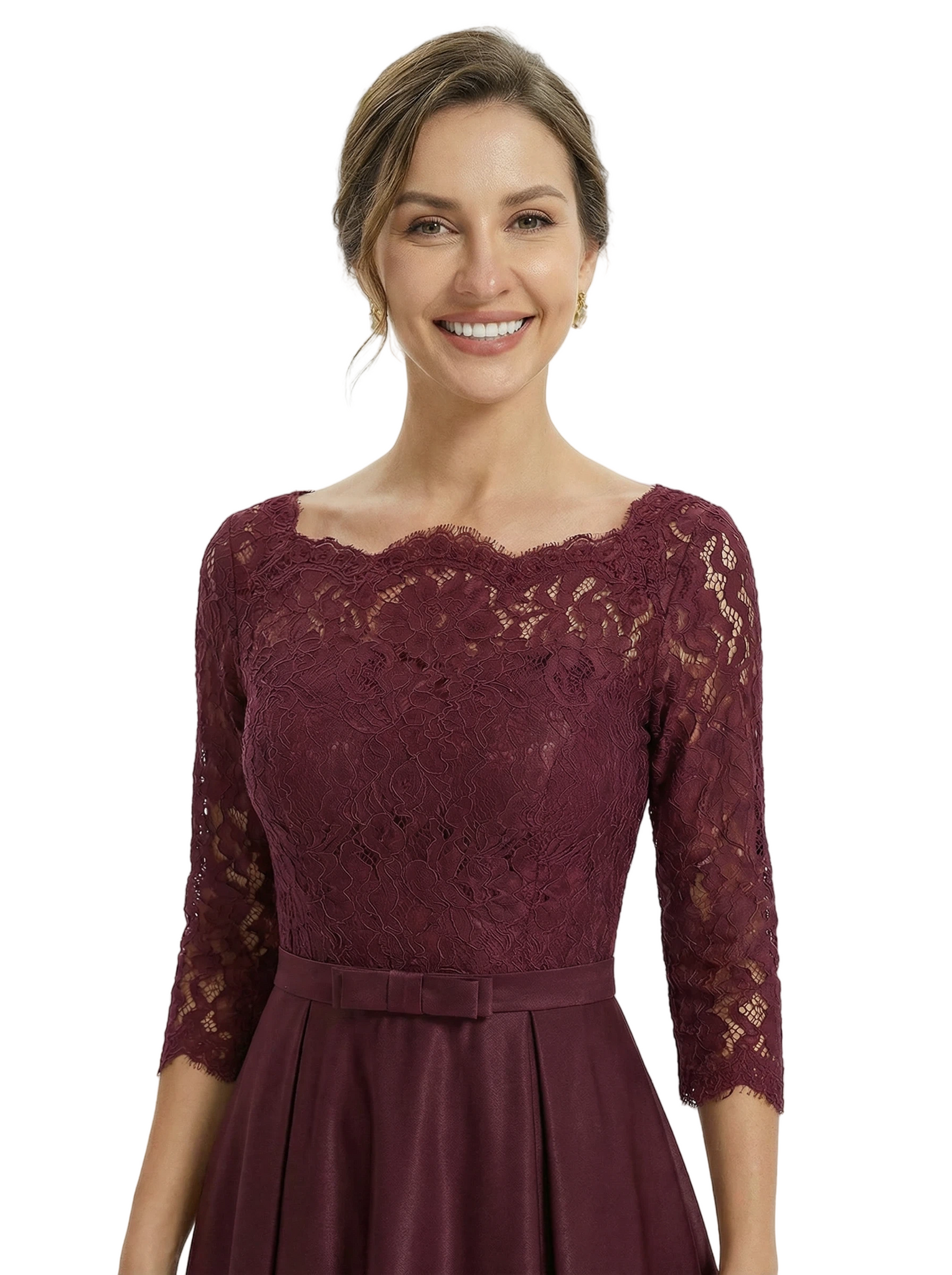 Sophisticated Jewel Lace Top Half Sleeves Satin A-Line Mother Of The Groom Dress
